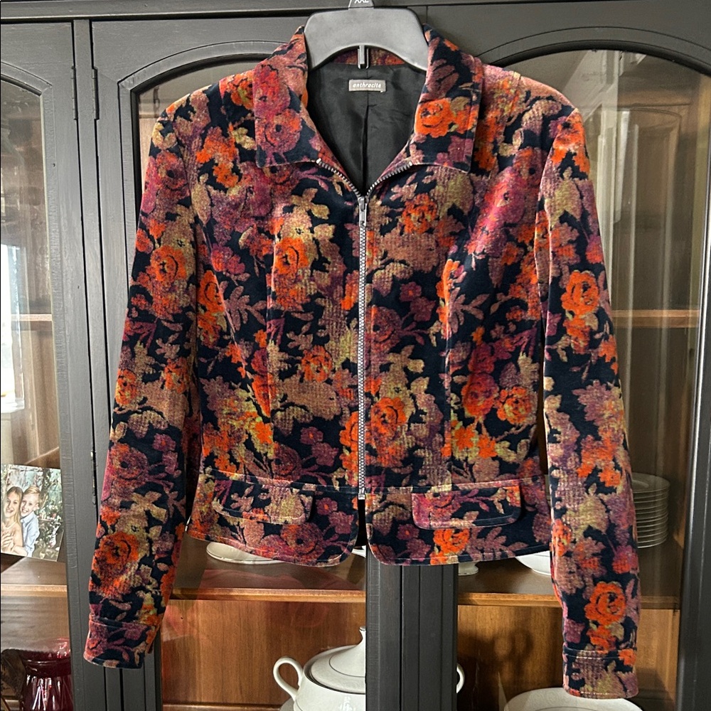 Anthropologie Floral Velvet Jacket